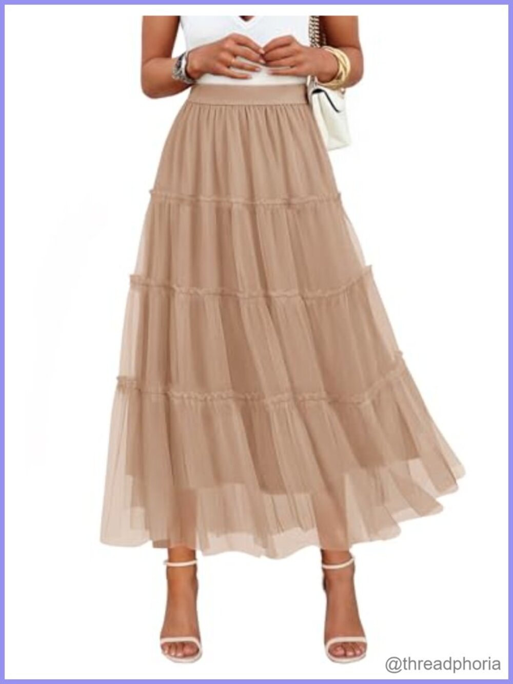 Tulle A-Line Flowy Ruffle Tiered Maxi Skirt